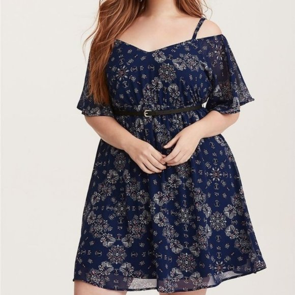 torrid Dresses & Skirts - Torrid Navy Medallion Print Chiffon Skater Dress